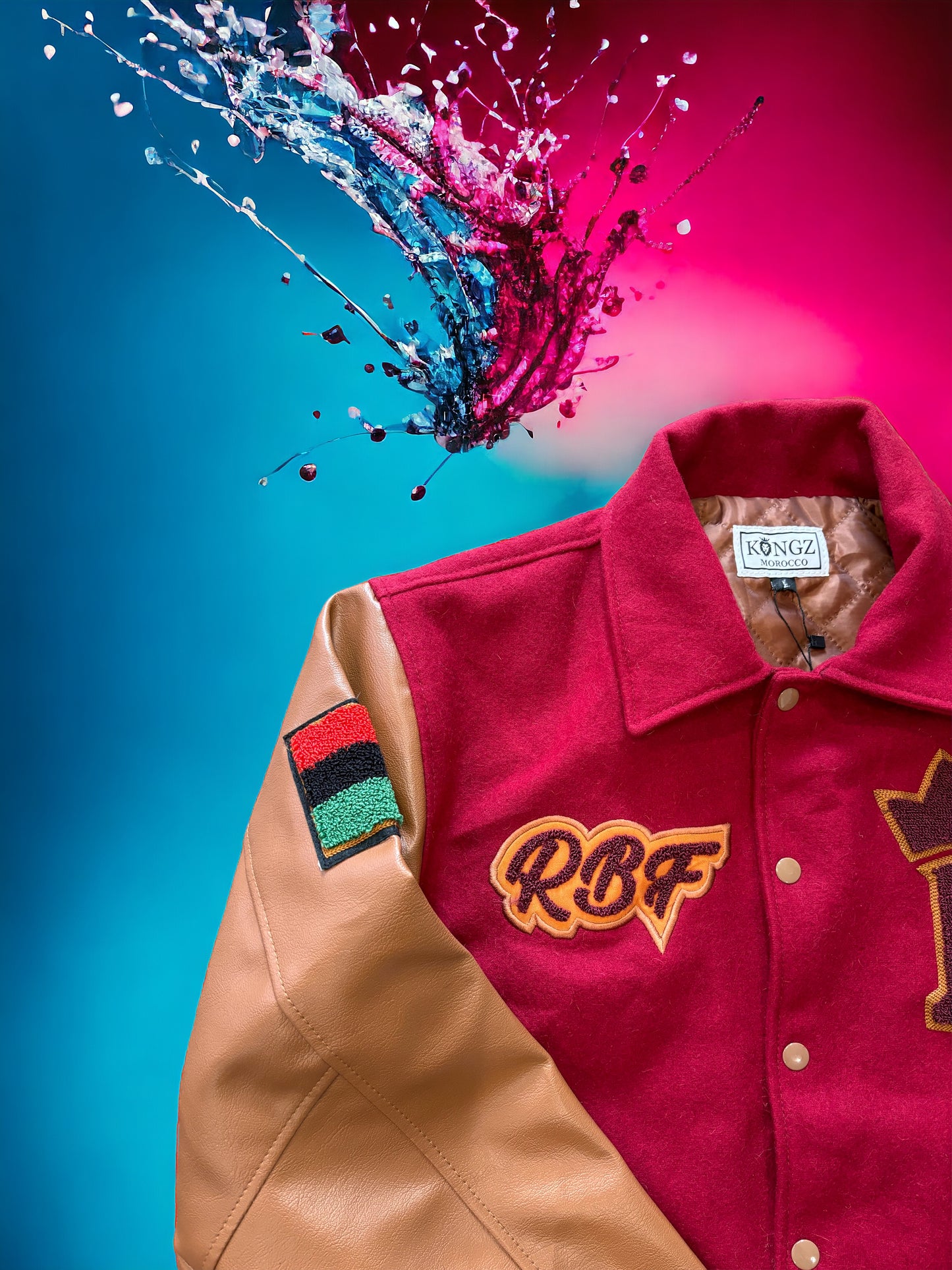 Kingz Raspberry and Mocha Wool and Leather Varsity Jacket