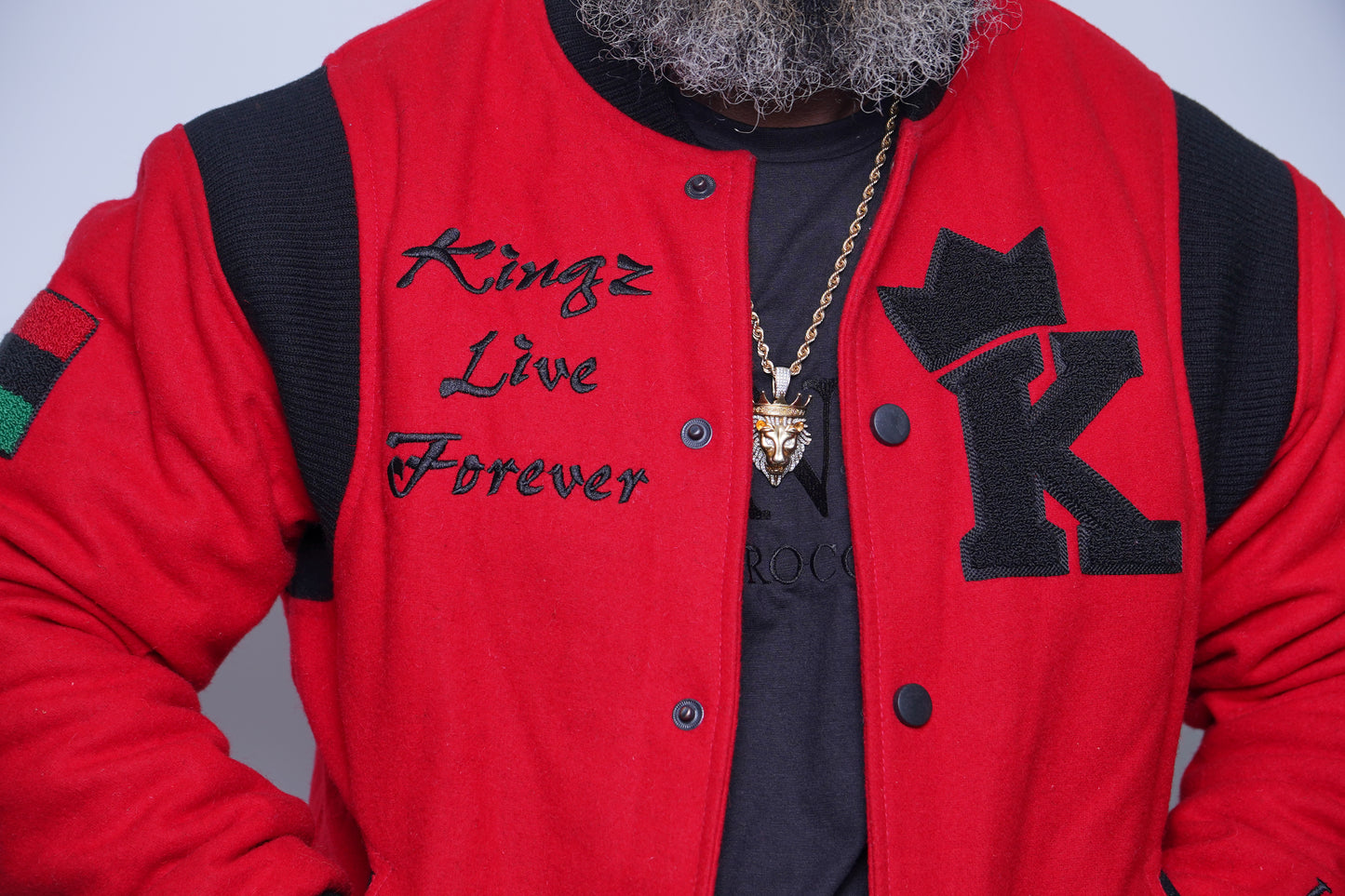 Kingz Live Forever Red and Black Varsity Jacket