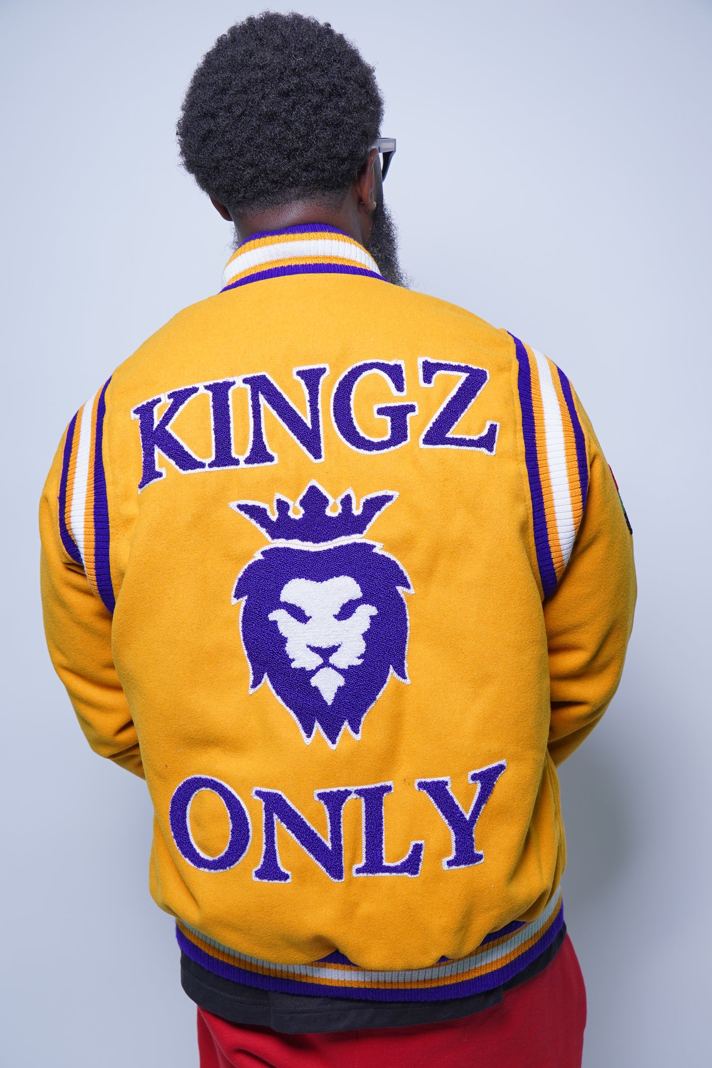 Kingz Live Forever Yellow and Purple Varsity Jacket