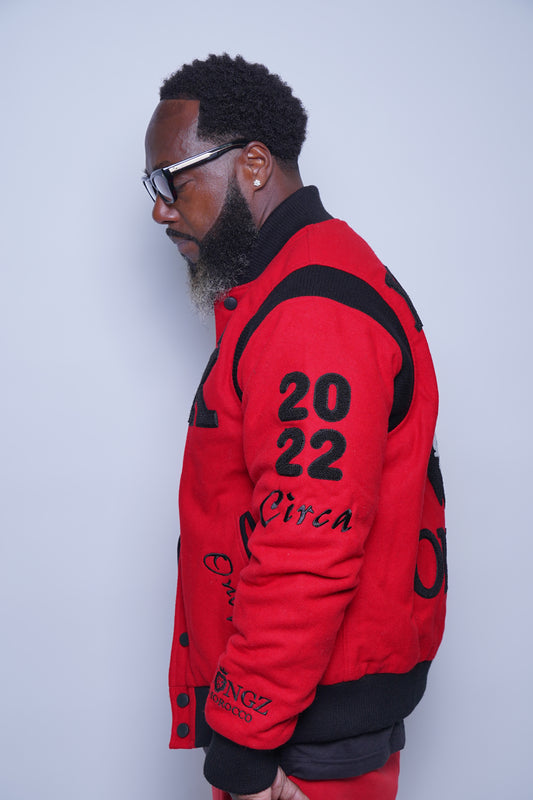 Kingz Live Forever Red and Black Varsity Jacket